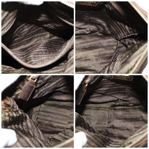 PRADA Chain Shoulder Bag Nylon Brown Gold Auth - Picture 14 of 15